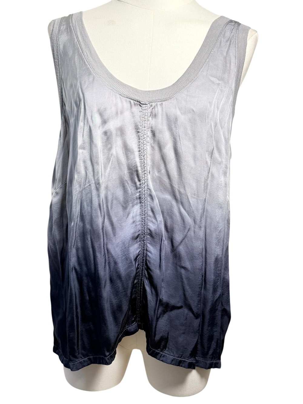Raquel Allegra Ombre Rayon Sleeveless Tank Top Gray Black Relaxed Medium - Picture 2 of 7